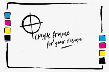 Siyah çizgilerden ve Cmyk renk karelerinden tuhaf çerçeve