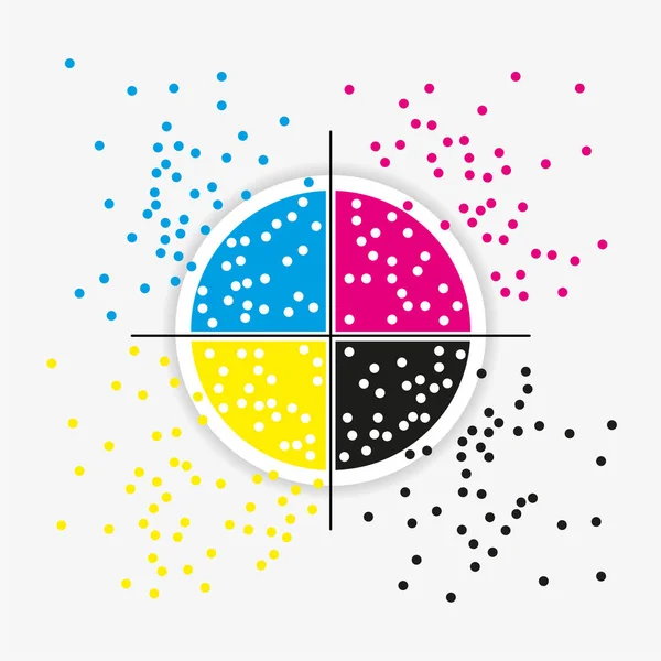 Marca de impresión de círculo abstracta de colores CMYK — Vector de stock