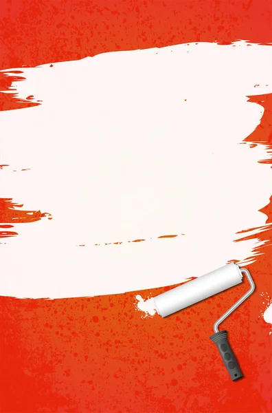 Paint roller - white painting on orange background — ストックベクタ