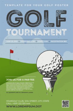 Golf turnuvası için geçmişe dönük poster şablonu