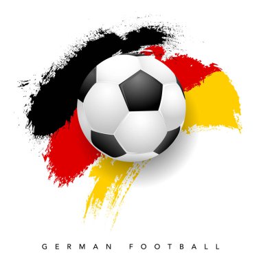 Beyaz arka planda futbol topu olan uyuz Alman bayrağı. Alman futbol sembolleri. Vektör illüstrasyonu.