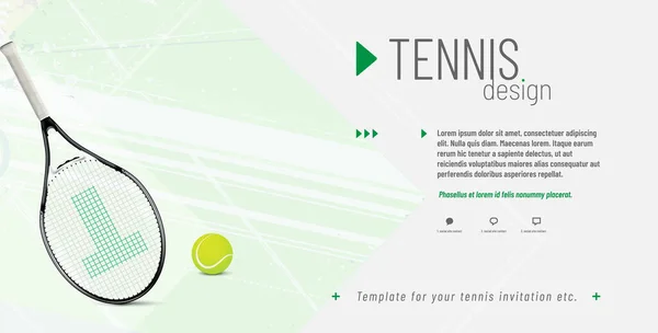 Tenniseinladungsvorlage Mit Ball Schläger Und Beispieltext Separater Ebene Vektorillustration — Stockvektor
