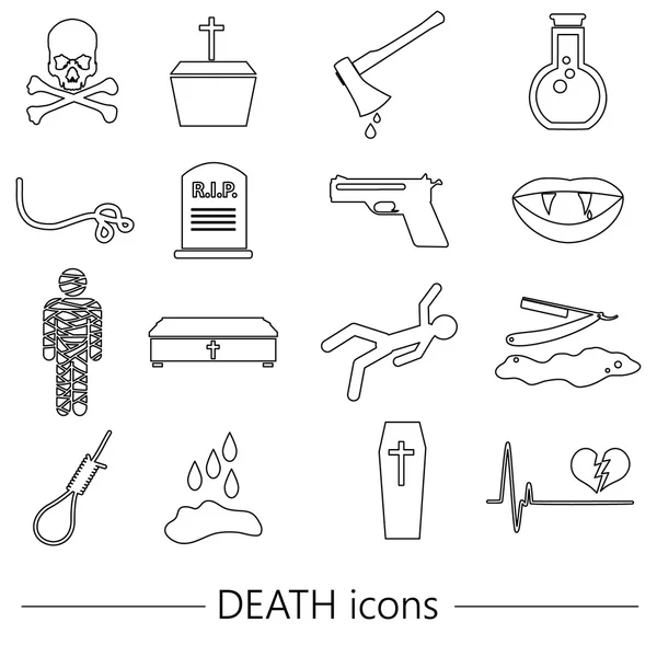 Death theme set of vector black simple outline icons eps10 — Stock Vector