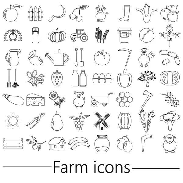 Farm and farming big simple outline icons set vector eps10 — Stock Vector