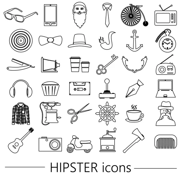 Hipster theme and culture set of outline vector icons eps10 — стоковый вектор