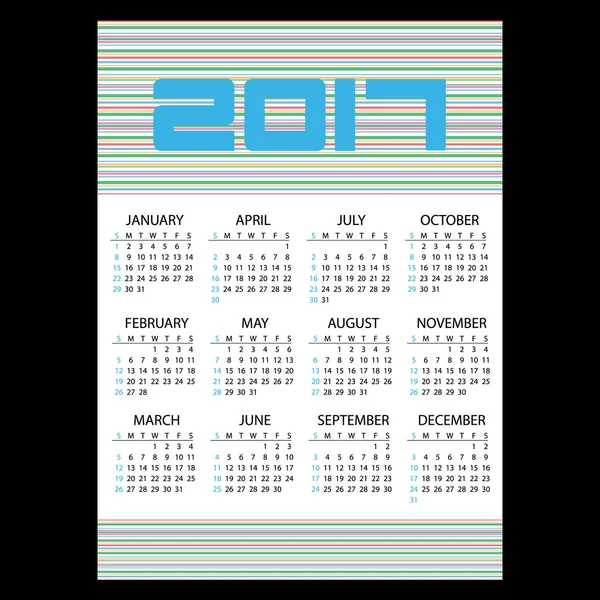 2017 jednoduché obchodní Nástěnný kalendář s vodorovnými linkami eps10 — Stockový vektor