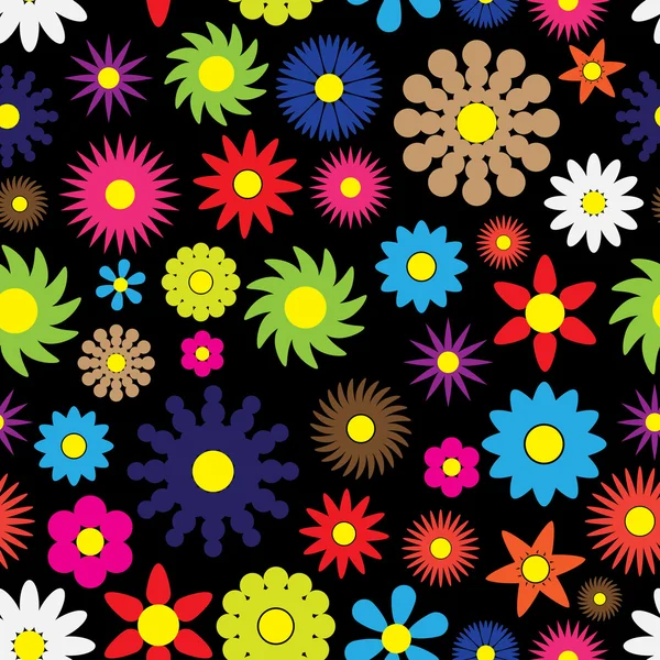 Colorful simple retro small flowers seamless dark pattern eps10 — Stock Vector