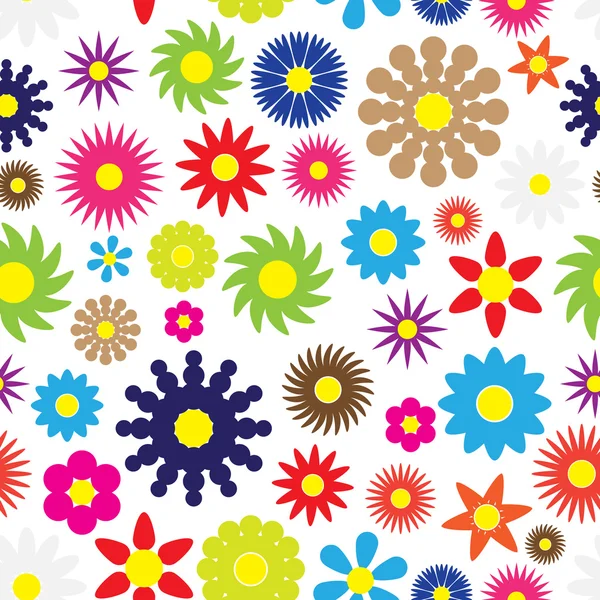 Colorful simple retro small flowers seamless white pattern eps10 — Stock Vector