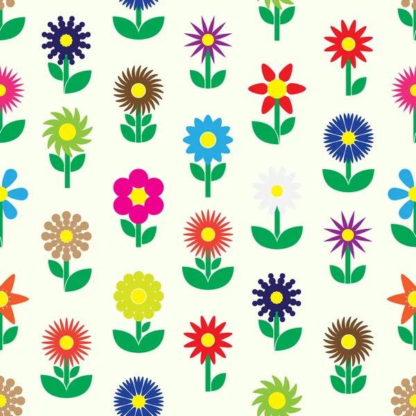 Modern colorful simple retro small flowers set of icons seamless pattern eps10 — Stock Vector