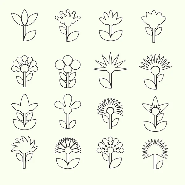 Simples retro pequenas flores conjunto de ícones esboço eps10 — Vetor de Stock