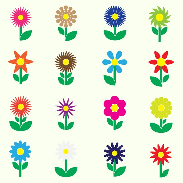 Moderne bunte einfache Retro kleine Blumen Set von Symbolen eps10 — Stockvektor