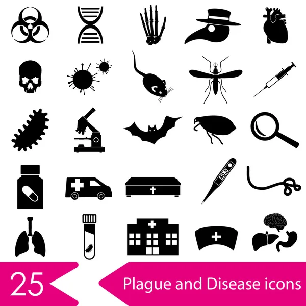 Thème de la peste et de la maladie simple collection icônes noires eps10 — Image vectorielle