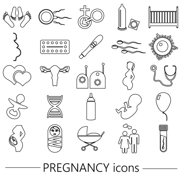 Gravidez e ter bebê grande conjunto de ícones esboço eps10 — Vetor de Stock