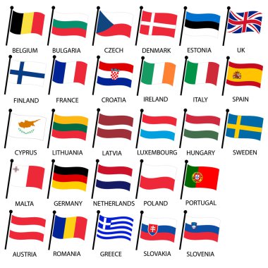 Tüm Avrupa Birliği ülkeleri koleksiyonu eps10 basit renk kavisli bayraklar