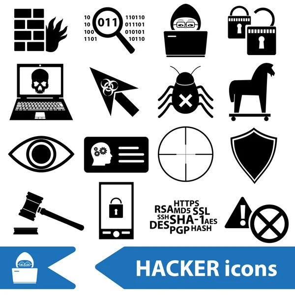 Hacker y seguridad informática tema iconos conjunto eps10 — Vector de stock