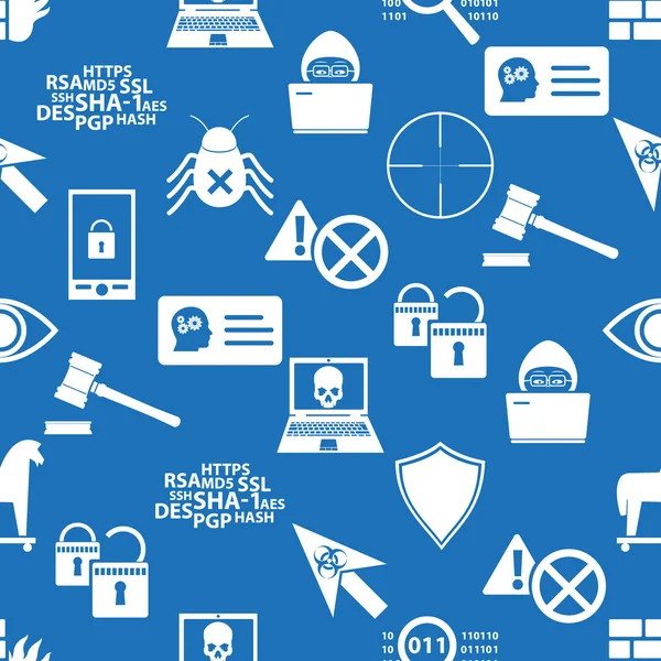 黑客和计算机安全主题图标蓝色无缝模式 eps10 — 图库矢量图片