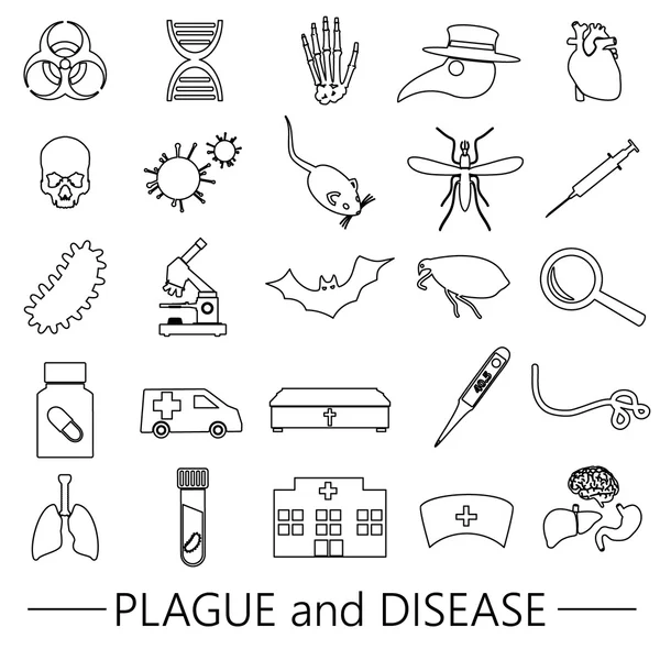 Plaga y enfermedad tema simple negro contorno iconos colección eps10 — Vector de stock