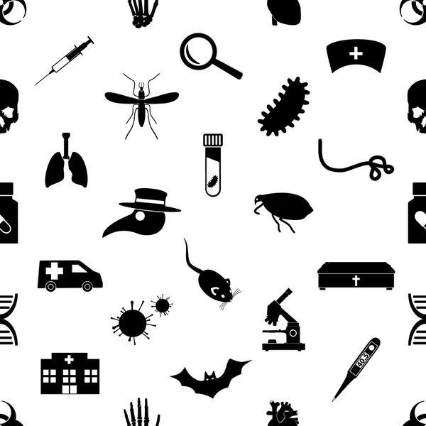 Plague and disease theme simple black icons seamless pattern eps10 — Stock Vector