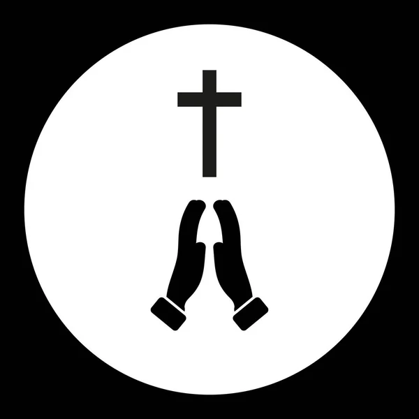 Negro aislado religión cruz y orando manos símbolo simple icono eps10 — Vector de stock