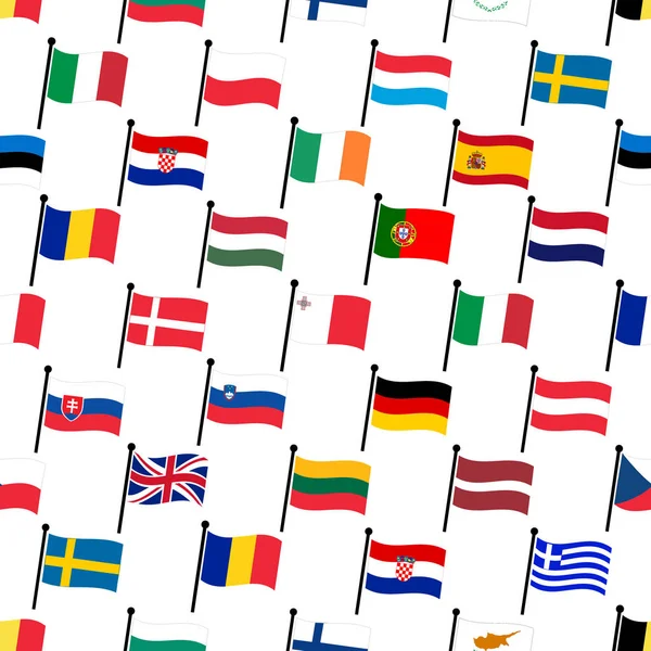 Простые цветные искривленные флаги все страны Европейского союза коллекция бесшовных шаблонов eps10 — стоковый вектор