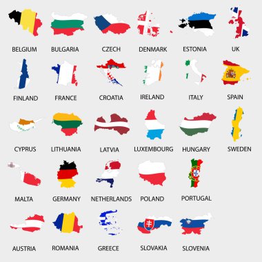 Tüm Avrupa Birliği ülkeleri gibi basit renkli bayrakları toplama eps10 haritalar