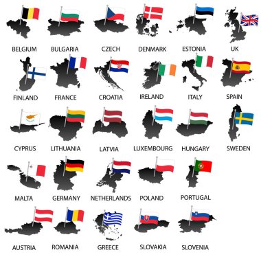 Tüm Avrupa Birliği ülkeleri haritalar koleksiyonu eps10 üzerinde basit renkli bayraklar