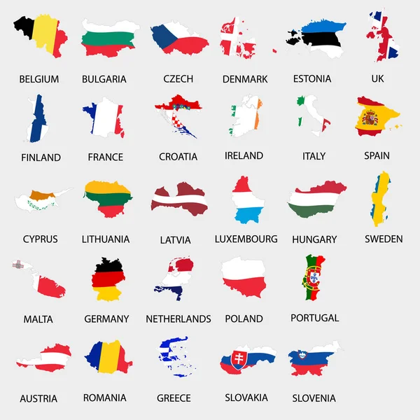Banderas de color simples todos los países de la unión europea como la colección de mapas eps10 — Archivo Imágenes Vectoriales