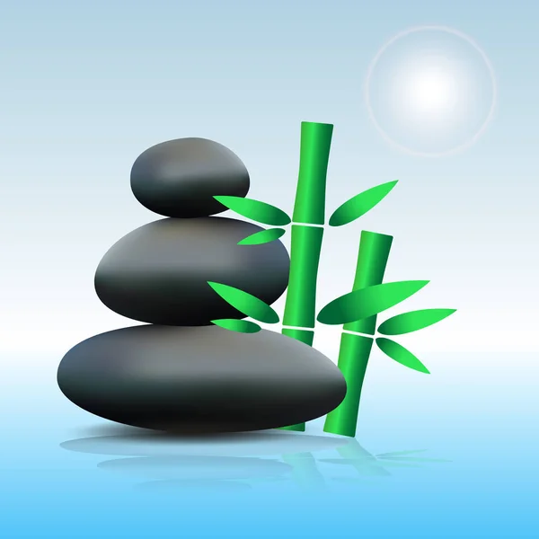Pierre zen de style japonais avec du bambou sur l'eau bleue reflétant eps10 — Image vectorielle
