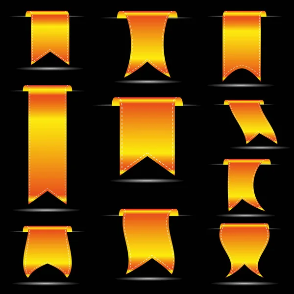 Bannières de ruban courbes suspendues jaunes eps10 — Image vectorielle