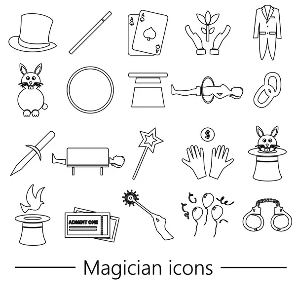 Mago y magia tema conjunto de iconos de contorno eps10 — Vector de stock