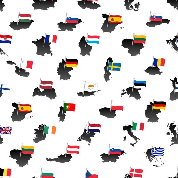 Drapeaux de couleur simples tous les pays de l'Union européenne sur les cartes modèle sans couture eps10 — Image vectorielle