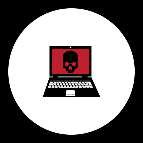 Einfacher schwarzer Virus infizierter Laptop mit Totenkopf-Symbol eps10 — Stockvektor