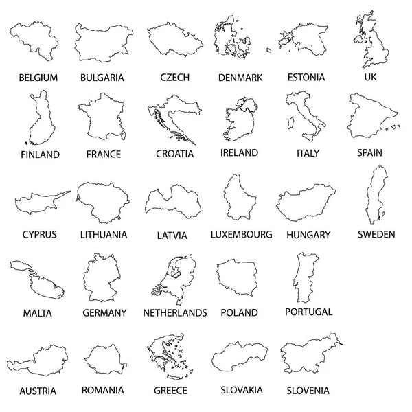 Eenvoudige zwarte omtrek kaarten alle Europese Unie landen collectie eps10 — Stockvector