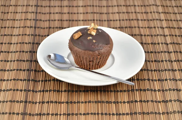 一个巧克力棕色松饼上白板最佳甜点 — 图库照片