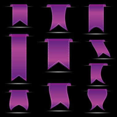 Bükülü Şeride asılı mor set eps10 afiş