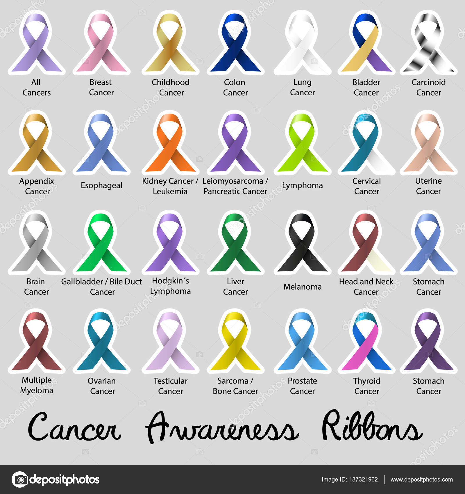 Cancer Awareness Various Color And Shiny Ribbons For Help Stickers Eps10 Vector Image By C Martin951 Vector Stock 137321962