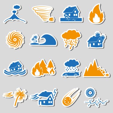 various natural disasters problems in the world stickers icons eps10 clipart
