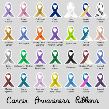 cancer awareness various color and shiny ribbons for help stickers eps10 clipart