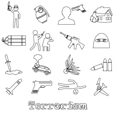 terörizm Tema kümesi basit anahat simgesi eps10