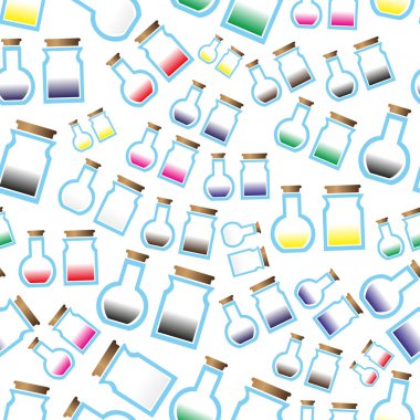 bilim laboratuvar cam şişesi ile çeşitli renk sıvı simgeler seamless modeli eps10