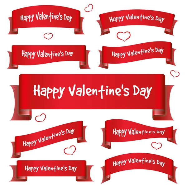 Red valentine day curved ribbon banners eps10 — Stock Vector