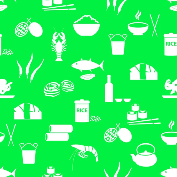 Asian food theme set of simple icons green seamless pattern eps10 — Stock Vector