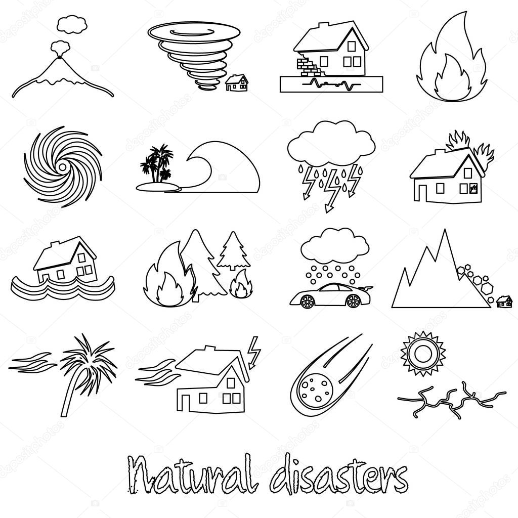 various natural disasters problems in the world outline icons eps10