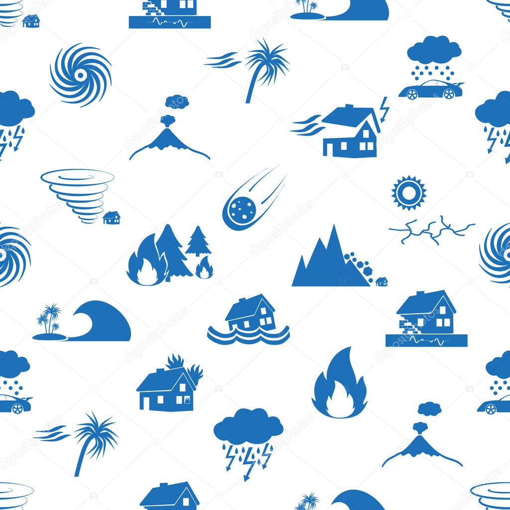 various natural disasters problems in the world blue icons seamless pattern eps10
