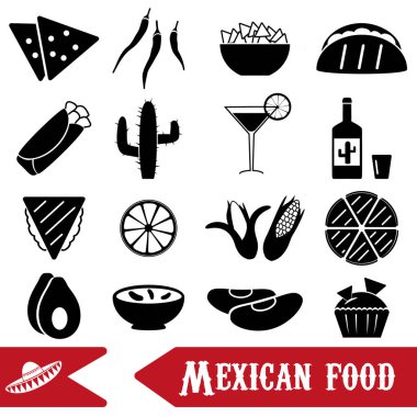 Meksika yemeği Tema basit simgeler eps10 kümesi