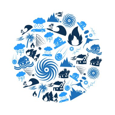 various natural disasters problems in the world blue icons in circle eps10 clipart