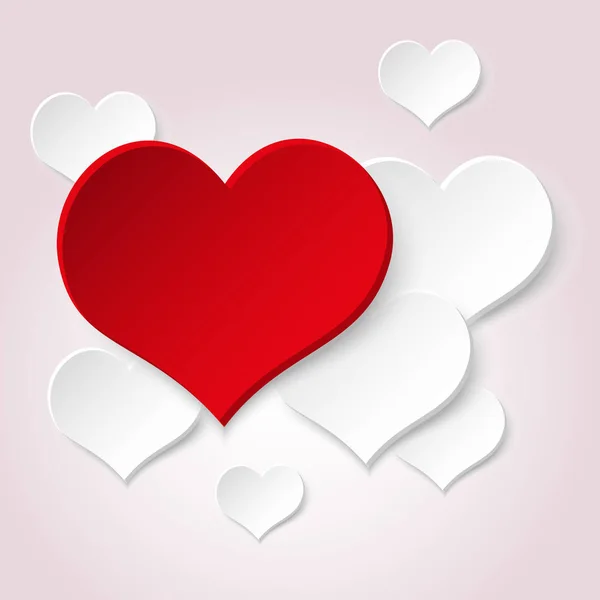 Witte Valentijn haarden uit papier en een grote rode hart eps10 — Stockvector
