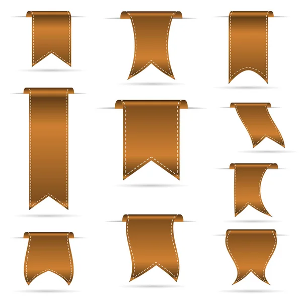 Bronze color hanging curved ribbon banners set eps10 — Stock Vector