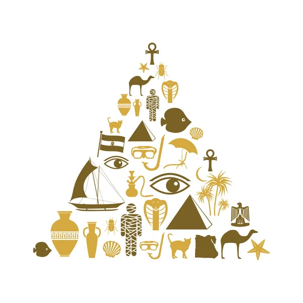 Ägypten Land Thema Symbole Symbole setzen Pyramidenform eps10 — Stockvektor