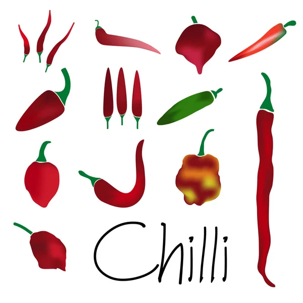 Chiles rojos tipos de chiles picantes simple colección colorida eps10 — Vector de stock